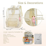 Clear Backpack for Women Men Stadium Events TPU Transparent Travel Backpacks Large Laptop College Bookbags Kids Elementary School Bag for Girls Boys Teens Student Causal Daypack-Beige