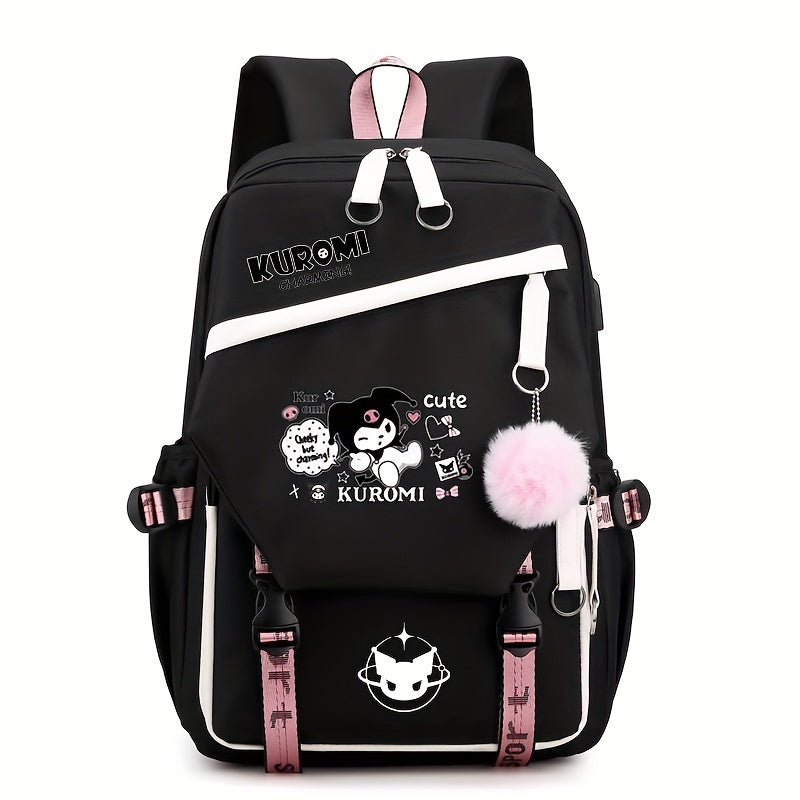 Lightweight Cartoon Animation [Authorized]Sanrio Kuromi Cute Backpack, Fashionable College Style Travel School Bag For Boys And Girls, Back To School Season