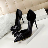 Women's Bowknot Decor Stiletto Heels - Fashion Point Toe Side Cutout Dress Pumps - Stylish Slip On Heels - For Women - Perfect for Parties & Evening Events - Ideal Gift for Her