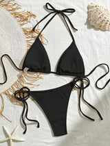 European And American New Lace Up Neck Hanging Triangle Cup Beach Sexy Swimsuit Soaking Hot Spring Bikini Two-piece Set Swimsuit for Women