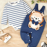 CETEPY Toddler Baby Boys Clothes Infant Fall Winter Long Sleeve Jumpsuit Suspender Trousers Cartoon Animals Pattern Two Pieces 0-18Months, for Outdoor