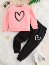 Girl's 2pcs, Sweatshirt & Sweatpants Set, Love Heart Print Long Sleeve Top, Casual Outfits, Kids Clothes For Spring Fall