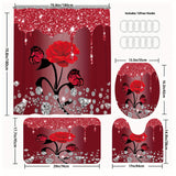 1/3/4pcs Diamond Butterfly Rose Pattern Shower Curtain Set - Waterproof, Non-Slip, Decorative Bathroom Essentials with Bath Mat, Toilet Cover Pad, U-Shaped Mat, and Hooks - Complete Home Bathroom Decor Solution