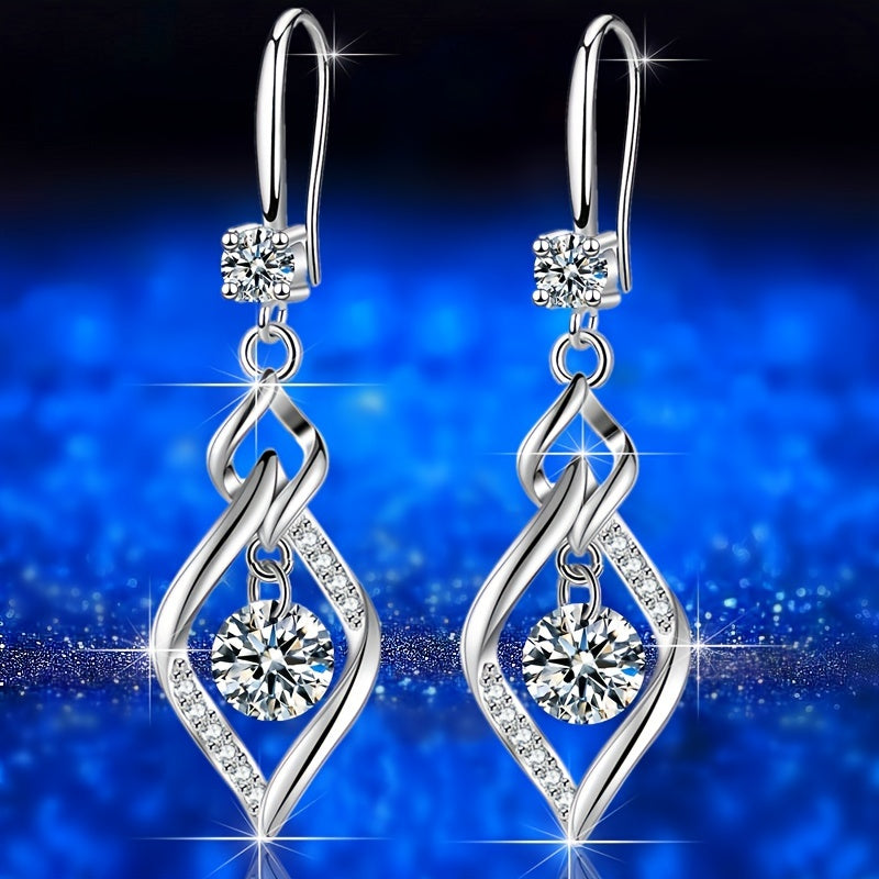 Rhombus Drop Earrings - Luxury Party Jewelry for Women with Inlaid Round Cut, Perfect for Prom, Dinner, and Decorative Occasions