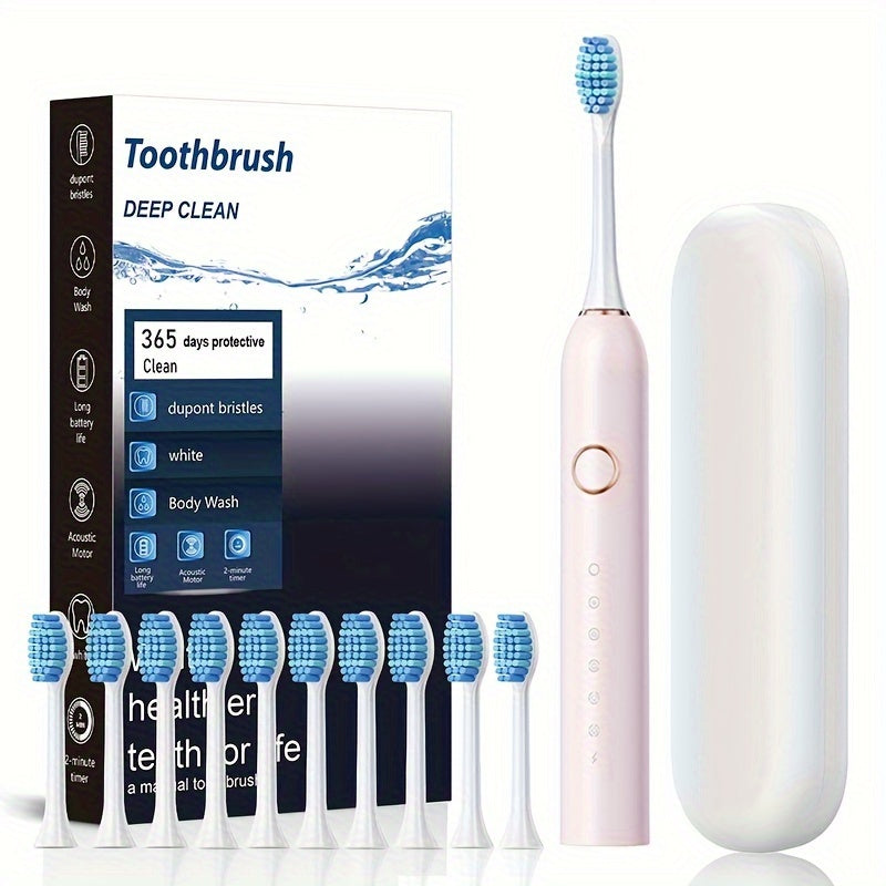 Smart Electric Toothbrush Kit for Adults - Deep Clean, Soft Bristles, USB Rechargeable with 800mAh Battery
