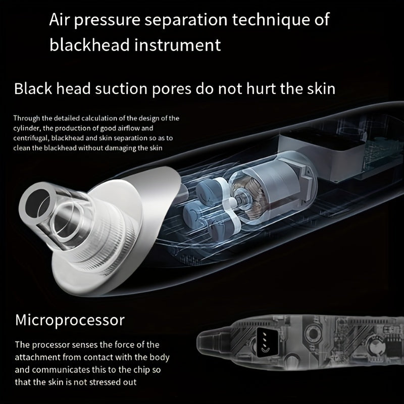 Blackhead Remover Pore Vacuum - Electric Facial Pore Cleaner Acne White Head Pimple Extractor Rechargeable Blackhead Removal Tool - 3 Suction Power, 5 Probes For Women & Men