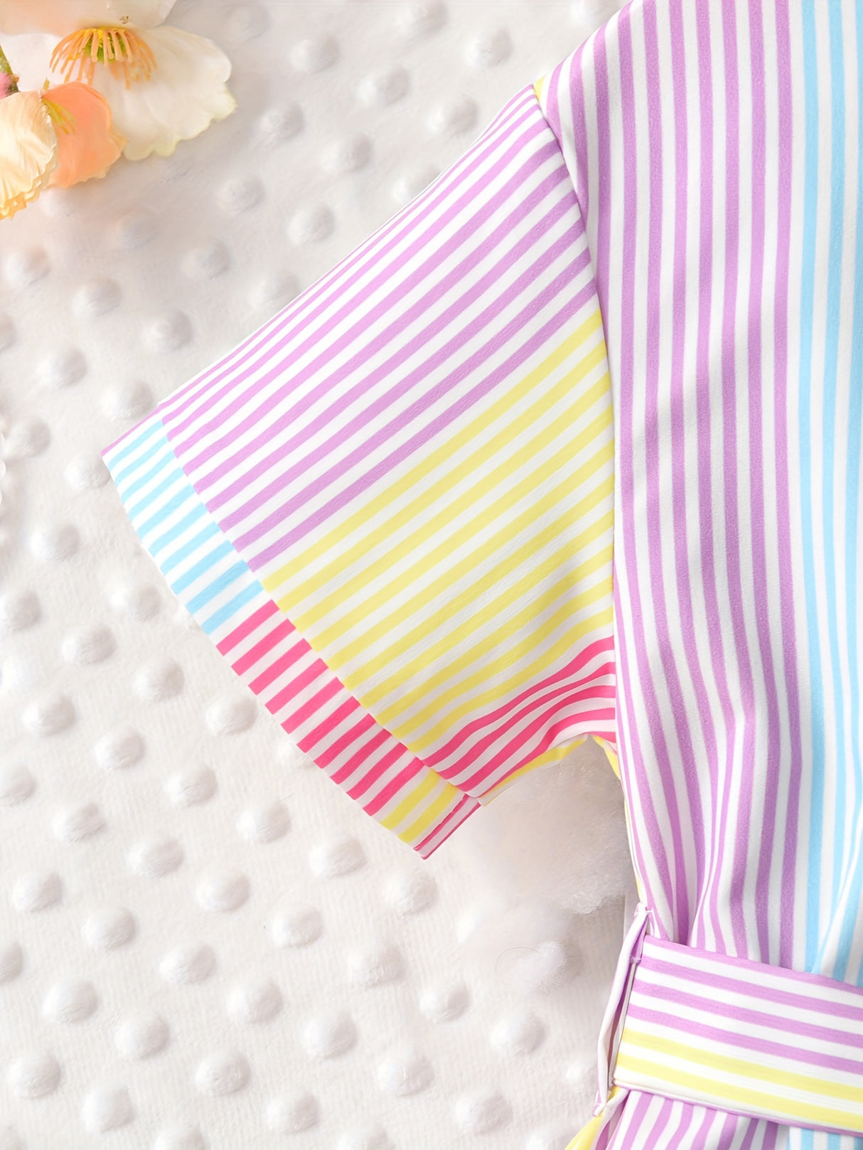 Little Girls Striped A-Line Dress with Tie Belt - Short Sleeve, Non-Stretch Polyester, Casual Summer Holiday Wear for Girls - Perfect Gift Idea