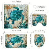 4pcs Luxurious Turtle Seaweed Pattern Shower Curtain Set - Waterproof Bathroom Essentials with U-Shaped Mat, Toilet Cover Mat, L-Shaped Mat, Hooks, and Stylish Home Decorations