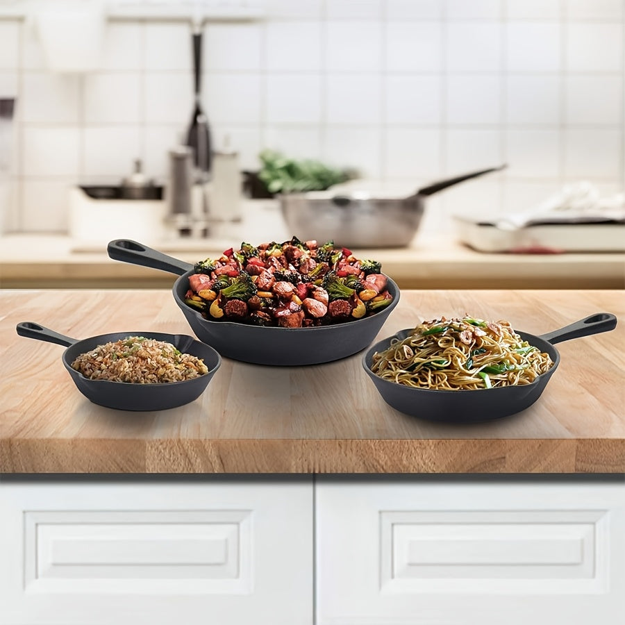 [Cast Iron Skillet] 3pcs/4pcs/5pcs Cast Iron Skillet Set | 6 Inch/8 Inch/10 Inch Cast Iron Frying Pan, Household Pan, Kitchen Accessories, Home Cook, Cast Iron Pan Without Coating Set