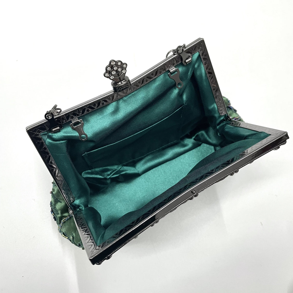 Vintage Floral Embroidered Clutch Handbag, Removable Strap, Buckle Closure, Polyester Lining, Dark Green Champagne Silvery Grey Burgundy Black Grey Golden Blue for Wedding Party