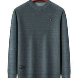 All Match Knitted Retro Sweater, Men's Casual Warm Mid Stretch Crew Neck Pullover Sweater For Men Fall Winter
