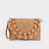 Stylish Woven Straw Envelope Clutch Bag - Summer Beach Travel Accessory with Rattan Wrist Strap, Spacious Interior, and Chic Design - Perfect for Women's Vacation, Travel, and Daily Use