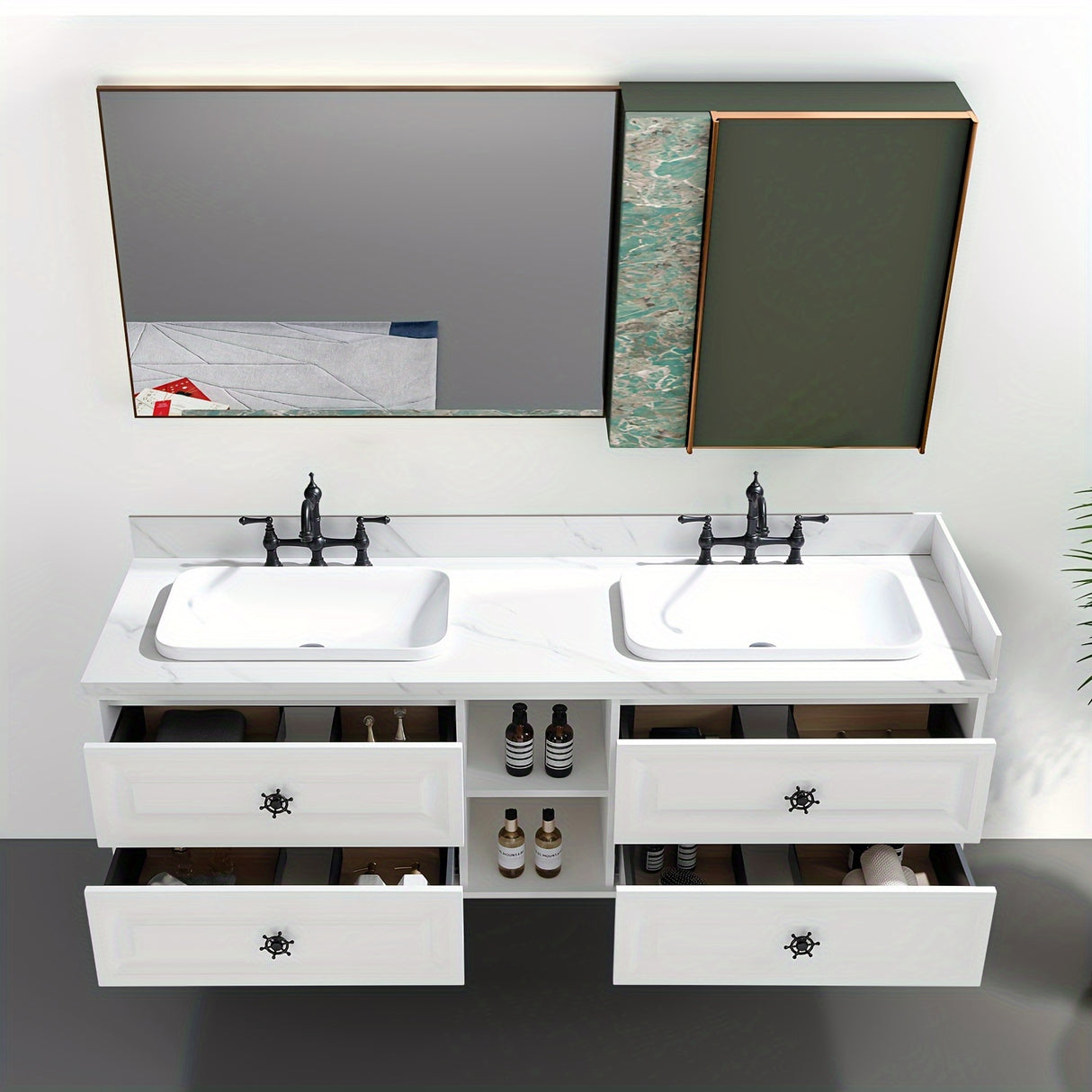72×23×21inch Wall Hung Wood Frame Doulble Sink Bath Vanity Cabinet Only In Bathroom Vanities Without Tops With Roomy Storage Compartments For Holding Bathroom Essentials