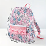 Halloween Charm Backpack - Cute Ghost & Skull Pumpkin Print, Lightweight Large Capacity School Bag with Adjustable Straps and Lace Detail