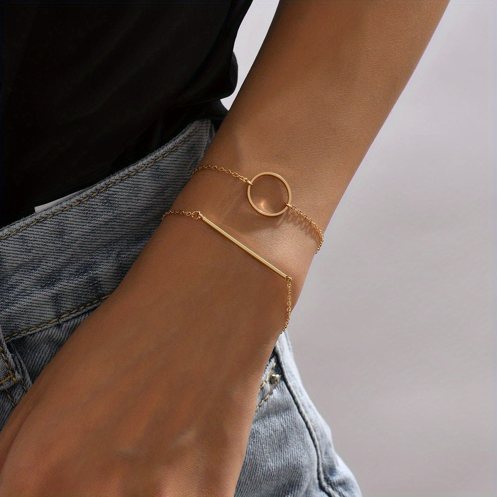 2pcs/Set Women's Minimalist Geometric Circle Long Strip Multi Piece Bracelets Hand Accessories Bracelets