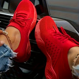 Women's Knit Sports Shoes, Solid Color Lace Up Low Top Running Shoes, Casual Outdoor Sneakers