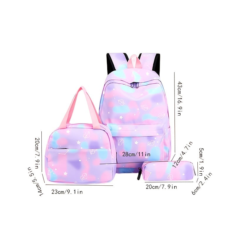 Vibrant Tie Dye Cartoon Pattern Backpack - Spacious School Bag with Insulated Lunch Box, Pencil Case, and Multiple Compartments for Organized School Use