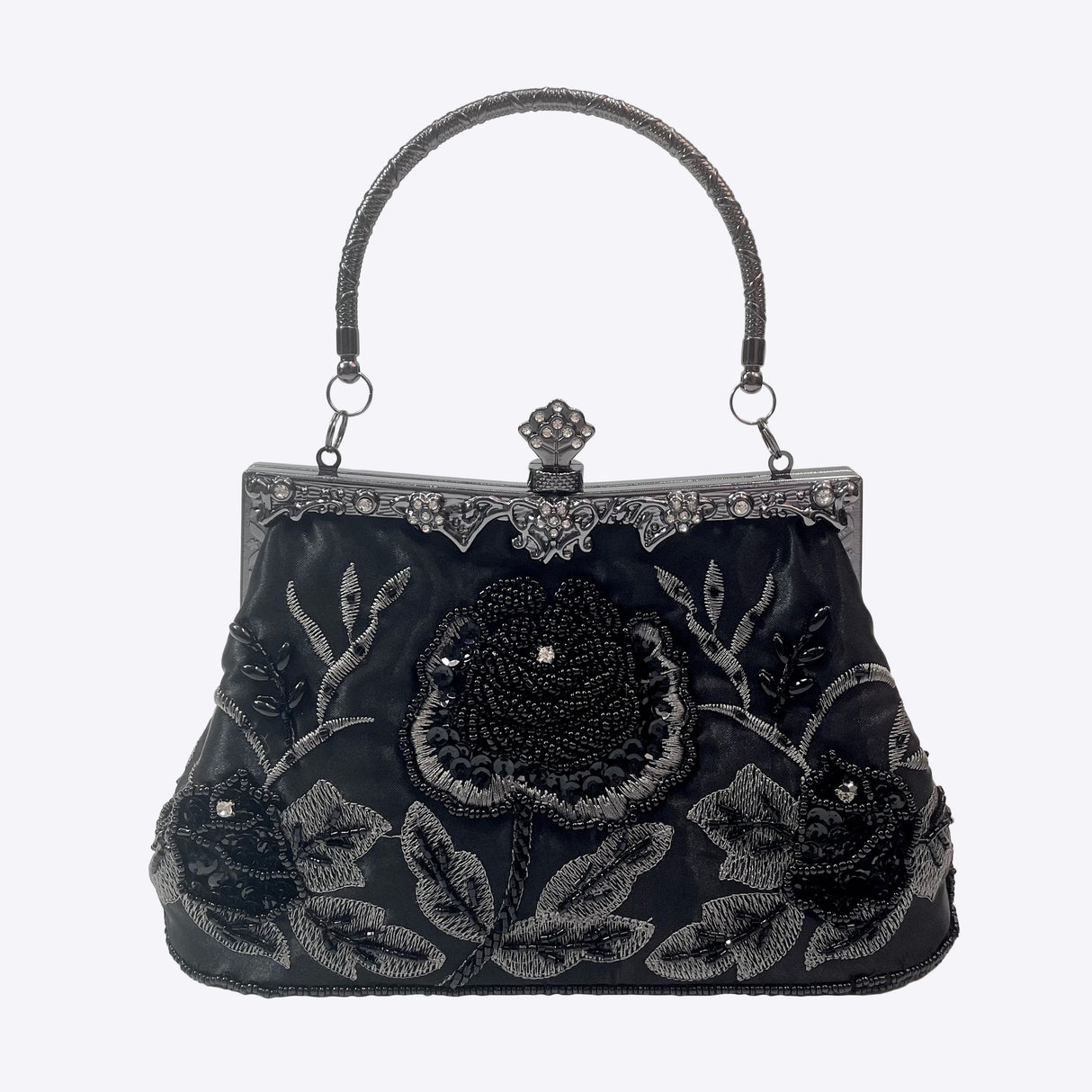 Vintage Floral Embroidered Clutch Handbag, Removable Strap, Buckle Closure, Polyester Lining, Dark Green Champagne Silvery Grey Burgundy Black Grey Golden Blue for Wedding Party