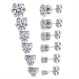 Sparkling Stainless Steel 6-Prong zirconia Stud Earrings Hypoallergenic Daily Decor Earrings 18K Gold Plated Ear Bone Buckle Jewelry