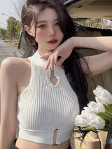 Women Stylish Crop Tops, Y2K Sleeveless Patchwork Casual Spring Fall Summer Street Party Tops