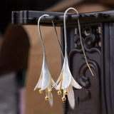 Female Fashion Vintage Blooming Flowers Two Tone Dangle Hanging Engagement Jewelry Earrings