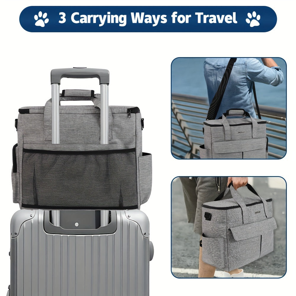 Travel Bag for Pets, a Weekend Travel Set for Dogs And Cats, Airline-Approved Tote Bag with Storage, Featuring Multiple Pockets, 2 Pet Food Containers, And 2 Collapsible Silicone Bowls.