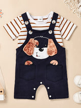 CETEPY Toddler Baby Boys Clothes Summer Outfits Short Sleeve Suspender Trousers Jumpsuit Animals Pattern Tops Pants Sets 0M-18M