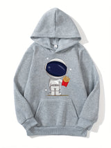3pcs KING & BUILT DIFFERENT & Astronaut Print Boys Warm Fleece Hoodies, Long Sleeve Sweatshirt Top, Trendy Style, Boys Clothes For Spring Fall Winter