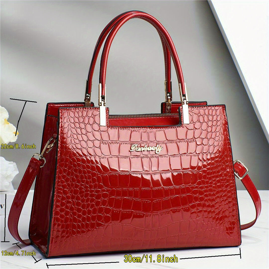 1pc Elegant Crocodile Pattern Leather Handbag, Multifunctional Crossbody Bag with Versatile Design for Women's Outdoor Travel