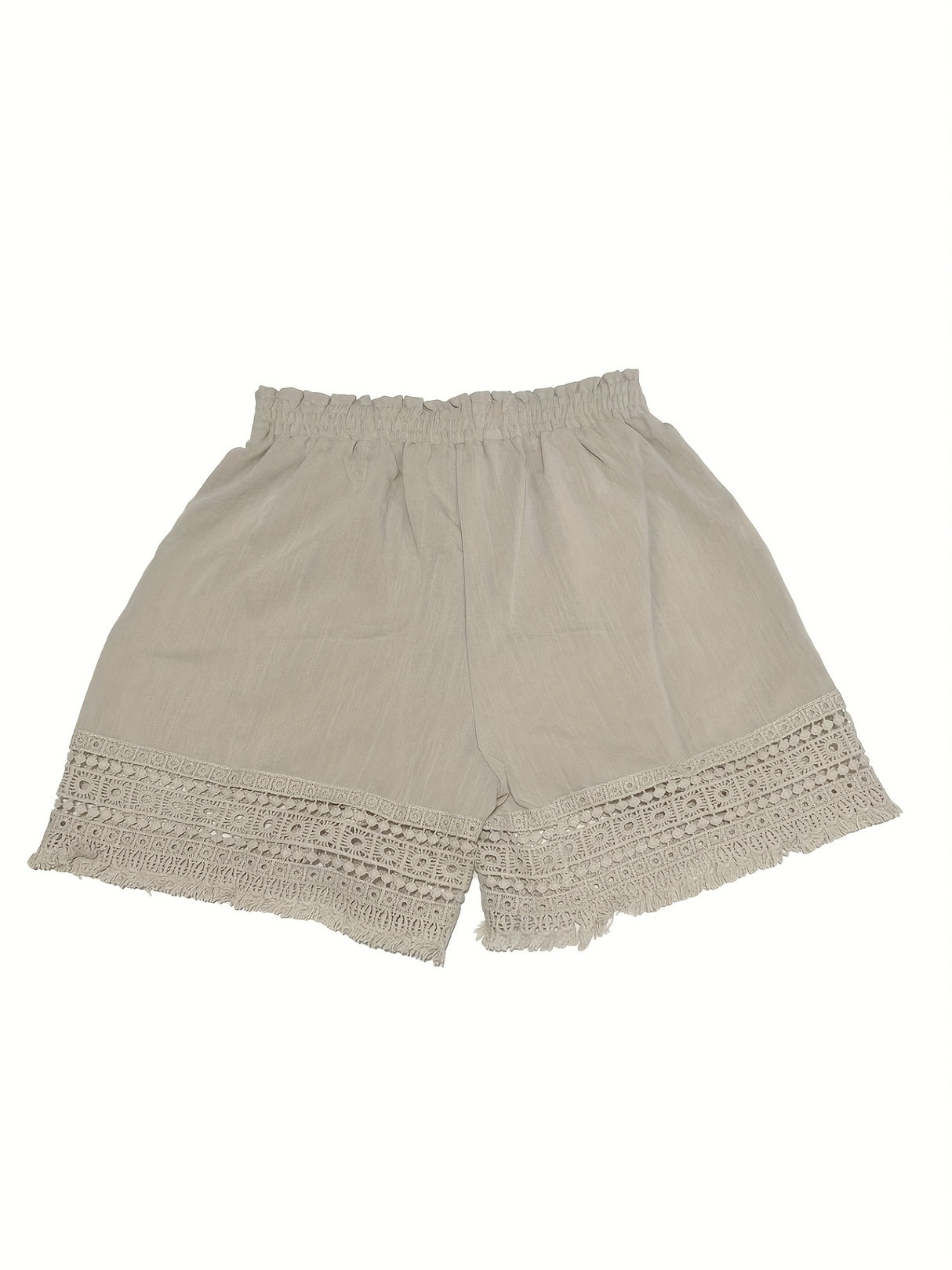 Summer Casual Shorts for Women, Lace Trim Slant Pocket Paper Bag Waist Shorts