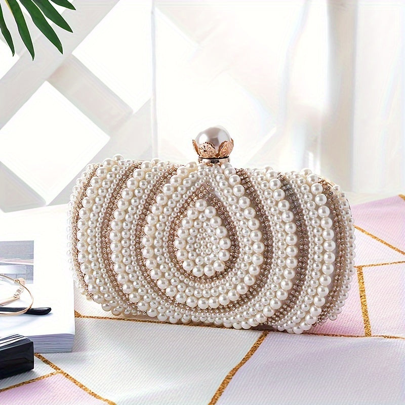 Elegant Striped Fabric Clutch Bag with Beaded Embellishment - Adjustable Strap, Lining, Buckle Closure - Perfect for Wedding Party, Prom, Formal Evening Events