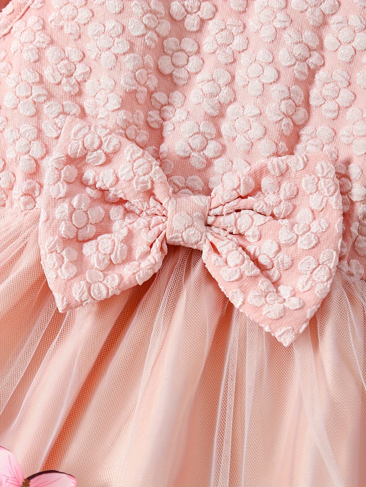 [Summer Baby Dress] 3pcs Summer Baby Girl Custom Mesh Dress | Three-Dimensional Butterfly Embroidered, Flanged Skin Flared Sleeve Short-Style Outer Blouse, Bow Hair Ribbon Set