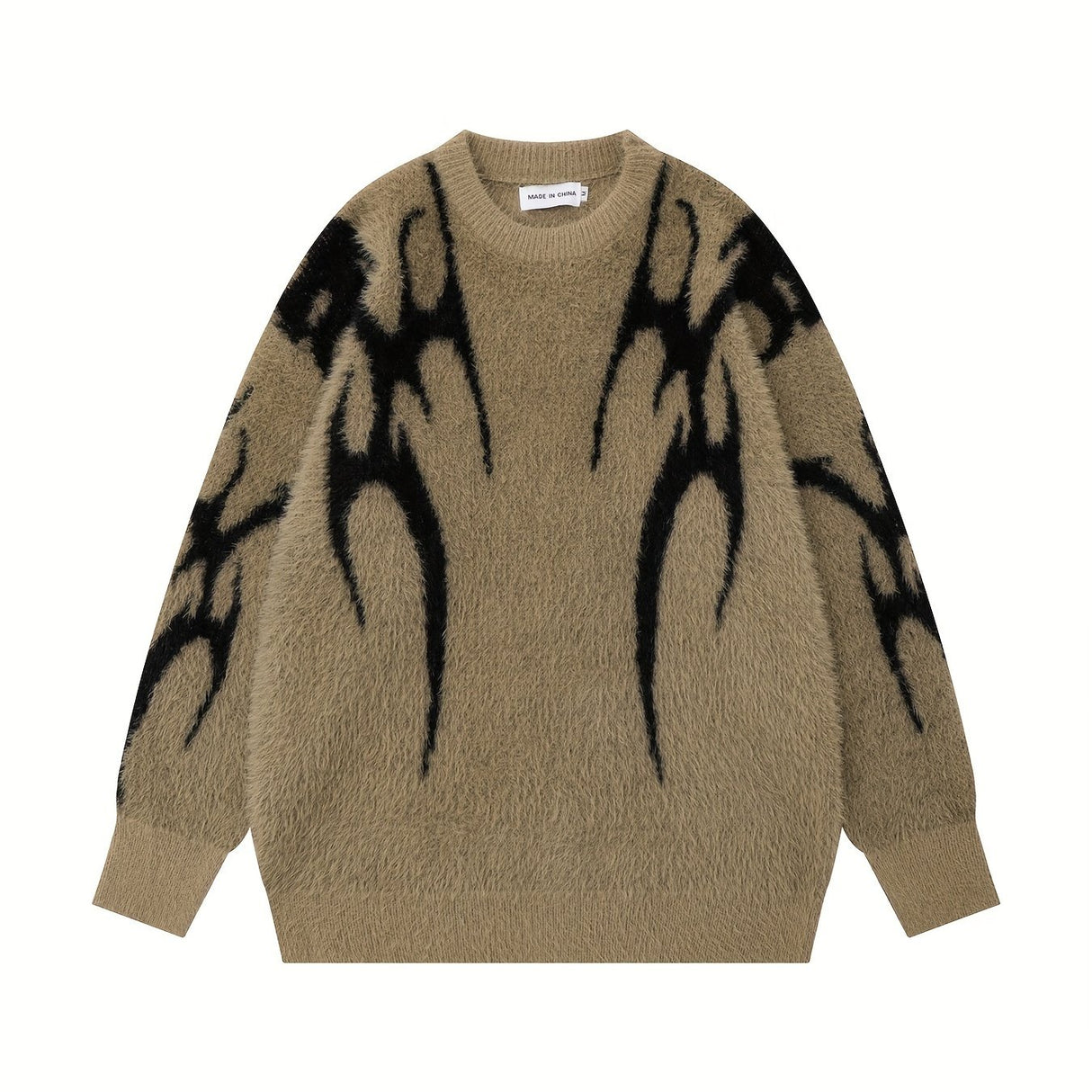 [Long Sleeve Soft Knit Sweater] Trendy Two-Tone Geometric Pattern Knit Sweater for Men - Soft Imitation Mink, Long Sleeve, Loose Fit, Street Style, Machine Washable - Perfect for Fall/Winter Couples Matching, Plus Size Sweate