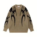 [Long Sleeve Soft Knit Sweater] Trendy Two-Tone Geometric Pattern Knit Sweater for Men - Soft Imitation Mink, Long Sleeve, Loose Fit, Street Style, Machine Washable - Perfect for Fall/Winter Couples Matching, Plus Size Sweate