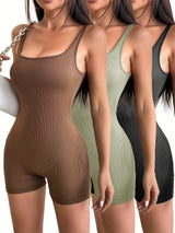 3Pcs Set Sleeveless Yoga Jumpsuits - High Stretch & Comfort Square Neck, Versatile Activewear for Women