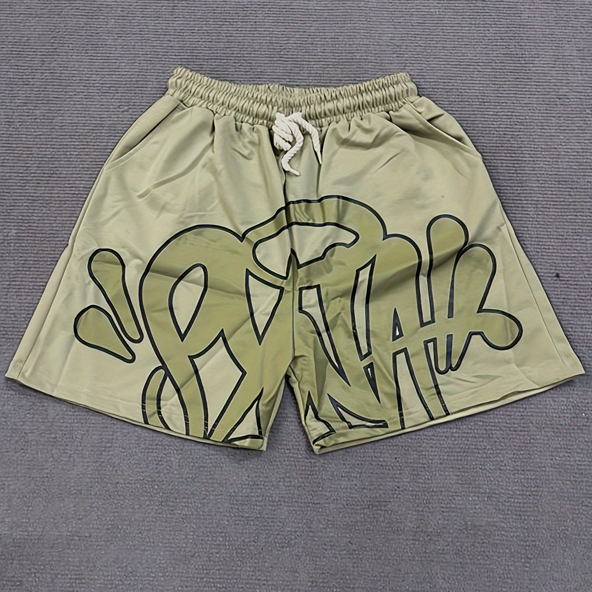 Casual Retro Hip Hop Print Drawstring Shorts for Men & Women - Y2K-Inspired Cotton Blend, Machine Washable, Streetwear Fashion
