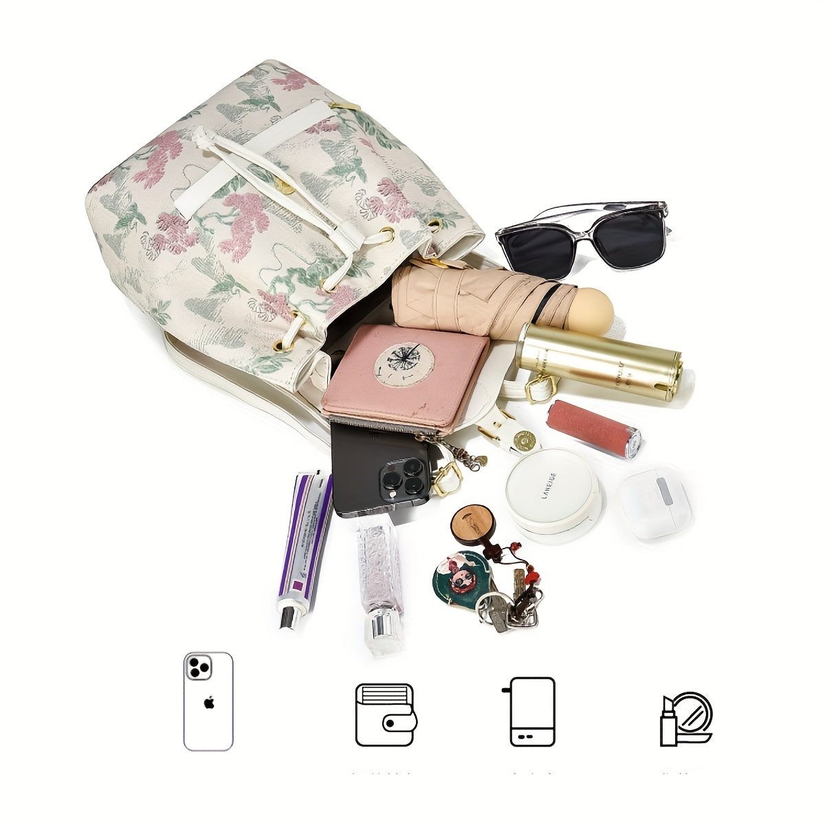 2024 New Elegant Flower Pattern Backpack, Premium PU Leather Shoulder Bag Crossbody Bag, Ladies' Work Bag School Bag, Fashion Design Backpack for Travel and Vacation