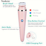 Nuakene 4-in-1 Rechargeable Electric Facial Cleansing Brush - Soft Bristle Brush, Silicone Facial Cleaner, Facial Massager, Rotating Base, Gentle Exfoliator, Deep Cleaning, Holiday Gift for Women