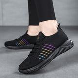 Womens Lightweight Lace Up Running Shoes - Fashionable Ventilated Striped Design - Durable Outdoor Walking Sneakers for Casual Daily Wear