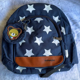 Small Starry Backpack, Navy Blue With White Stars, 12-Inch Casual School Bag For With Bear Charm
