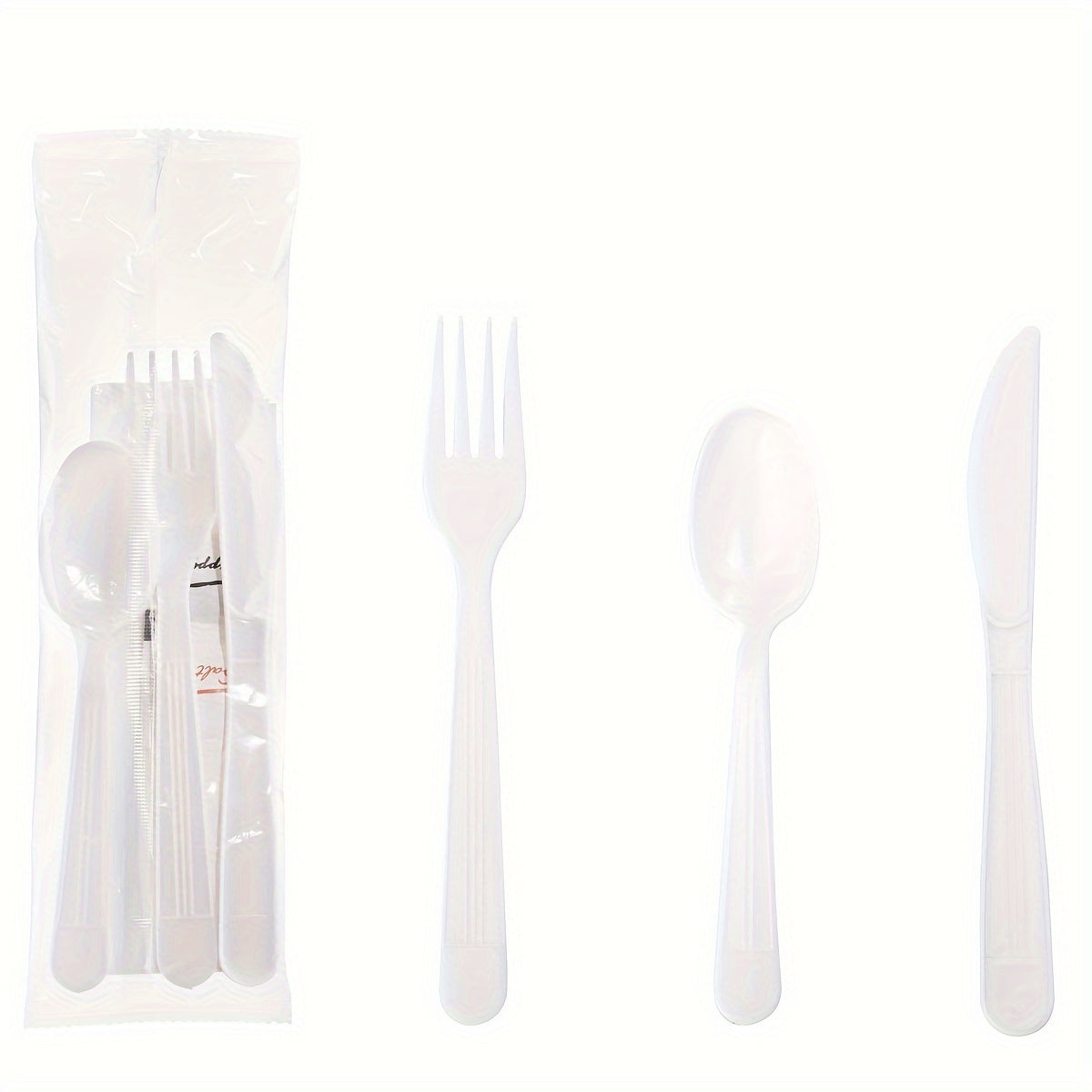 100 Packs Plastic Silverware Packets with Pepper, Salt & Napkin, White Plastic Cutlery Sets Individually Wrapped Cutlery, Disposable Heavy-Duty Utensils Sets, for Delivery, Cafeterias, Restaurants