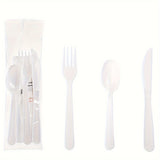 100 Packs Plastic Silverware Packets with Pepper, Salt & Napkin, White Plastic Cutlery Sets Individually Wrapped Cutlery, Disposable Heavy-Duty Utensils Sets, for Delivery, Cafeterias, Restaurants