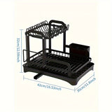 1pc Dish Drainer Rack, Compact Plastic Kitchen Organizer For Plates, Bowls And Silverware, Multi-Functional Drying Storage Holder With Drainboard For Home Use