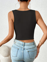 Chic Square Neck Crop Top for Women - Versatile, Medium Stretch, Non-Sheer Casual Wear, Perfect Year-Round Fashion