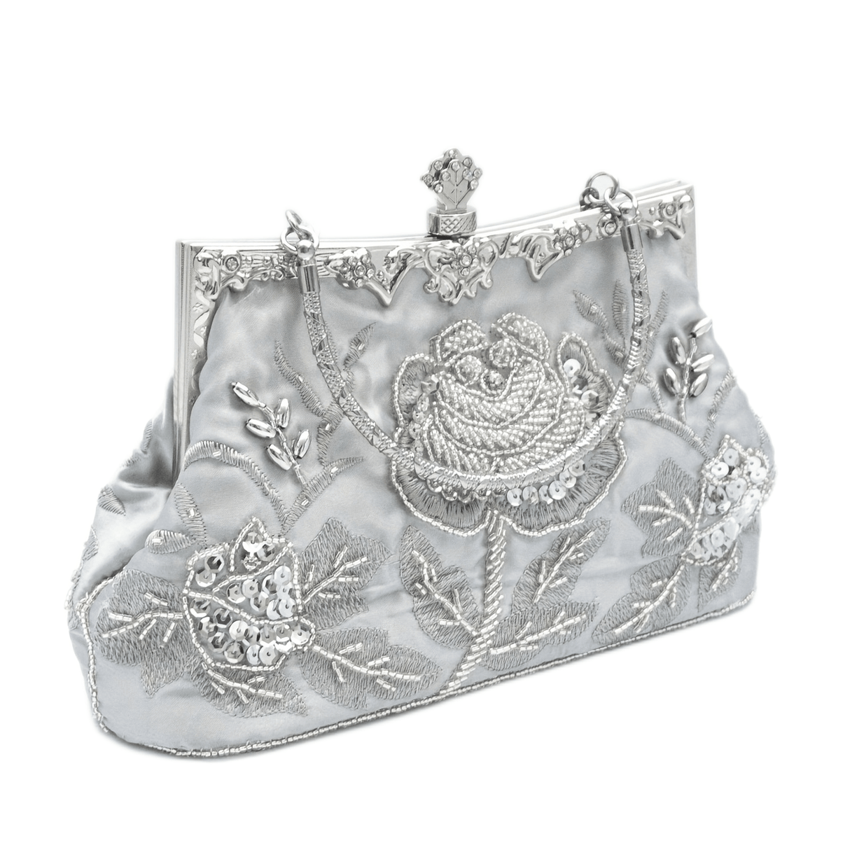 Vintage Floral Embroidered Clutch Handbag, Removable Strap, Buckle Closure, Polyester Lining, Dark Green Champagne Silvery Grey Burgundy Black Grey Golden Blue for Wedding Party