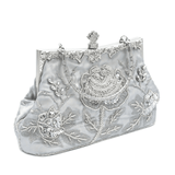 Vintage Floral Embroidered Clutch Handbag, Removable Strap, Buckle Closure, Polyester Lining, Dark Green Champagne Silvery Grey Burgundy Black Grey Golden Blue for Wedding Party