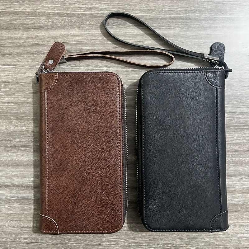 Men's Genuine Leather Handbag With Slots For Cards, Portable Lightweight Clutch Bag For Daily Commute & Going Out