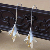 Female Fashion Vintage Blooming Flowers Two Tone Dangle Hanging Engagement Jewelry Earrings