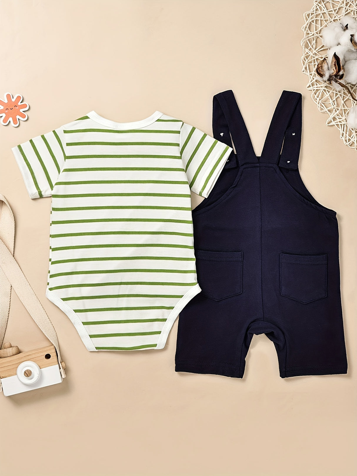 Baby Boy Clothes Newborn Romper Stripe Cute Cartoon Strap Pants Infant Overall Outfits 0-18 Months, for Outdoor