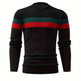 Cool Knitted Sweater For Men, Men's Casual Retro Striped Pullover Knit Sweater Streetwear For Winter Fall, As Gifts